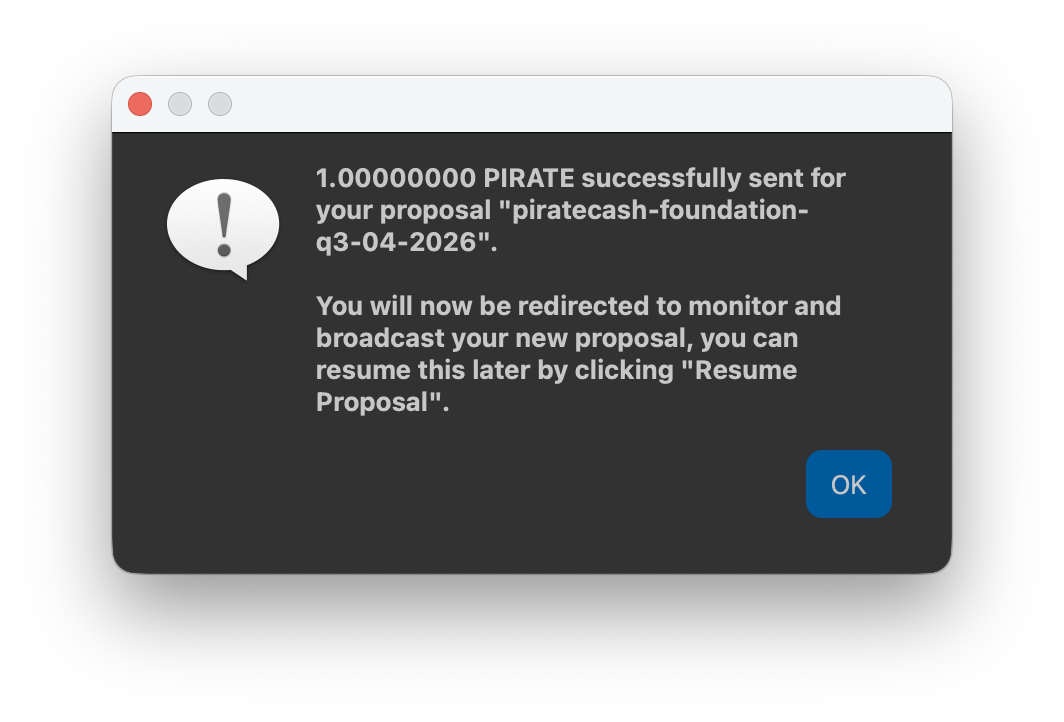 Сообщение об успешной отправке 1 PIRATE для предложения
